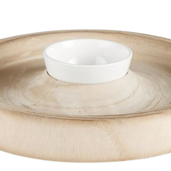 Heart Dip Bowl & Wood Chip Holder Paulownia Serving Tray Appetizer Set - Picture 4 of 4